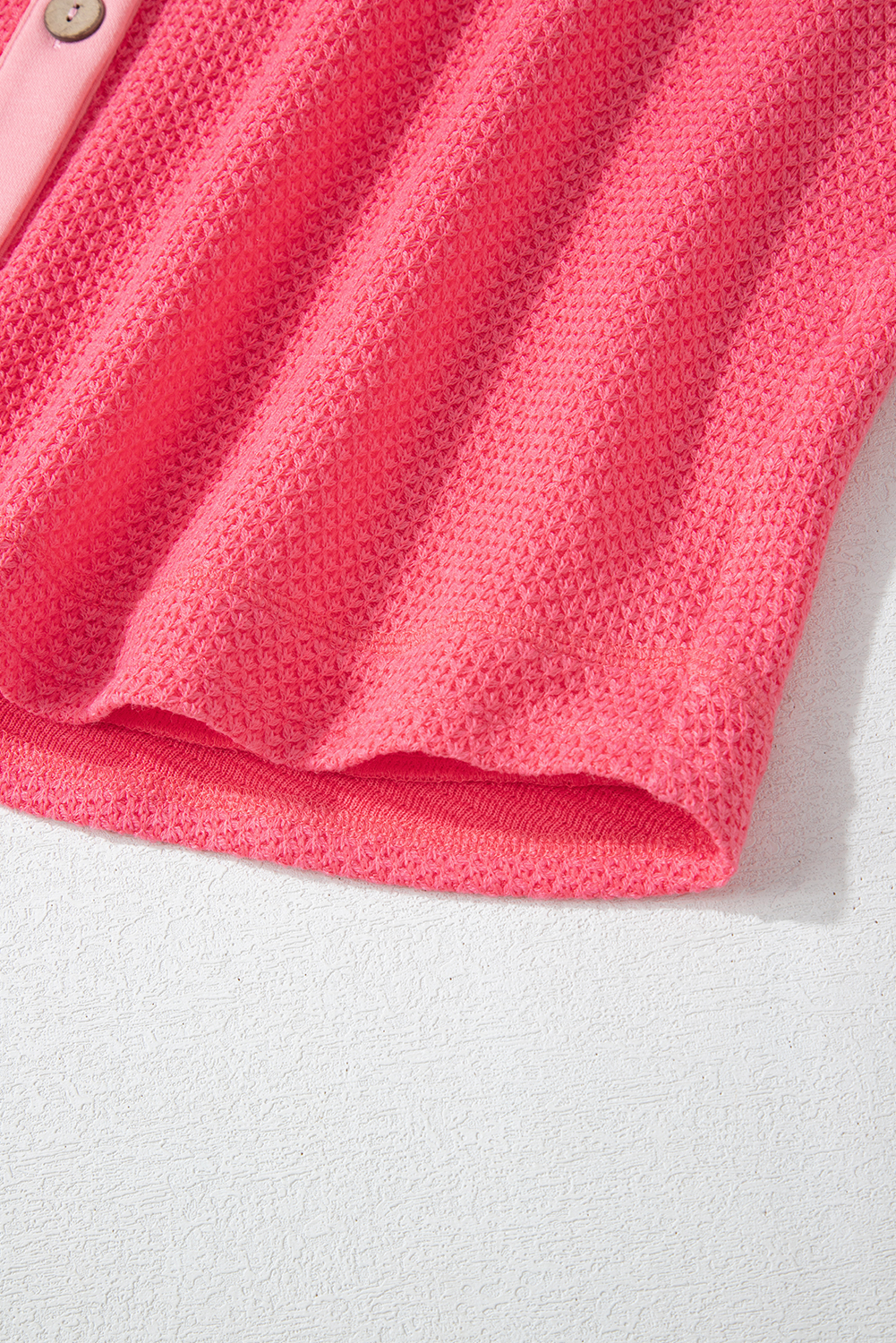 Women's Peach Blossom Two Tone Waffle Knit Buttoned Shacket - Detail View 11 Women's Peach Blossom Two Tone Waffle Knit Buttoned Shacket - Detail View 11