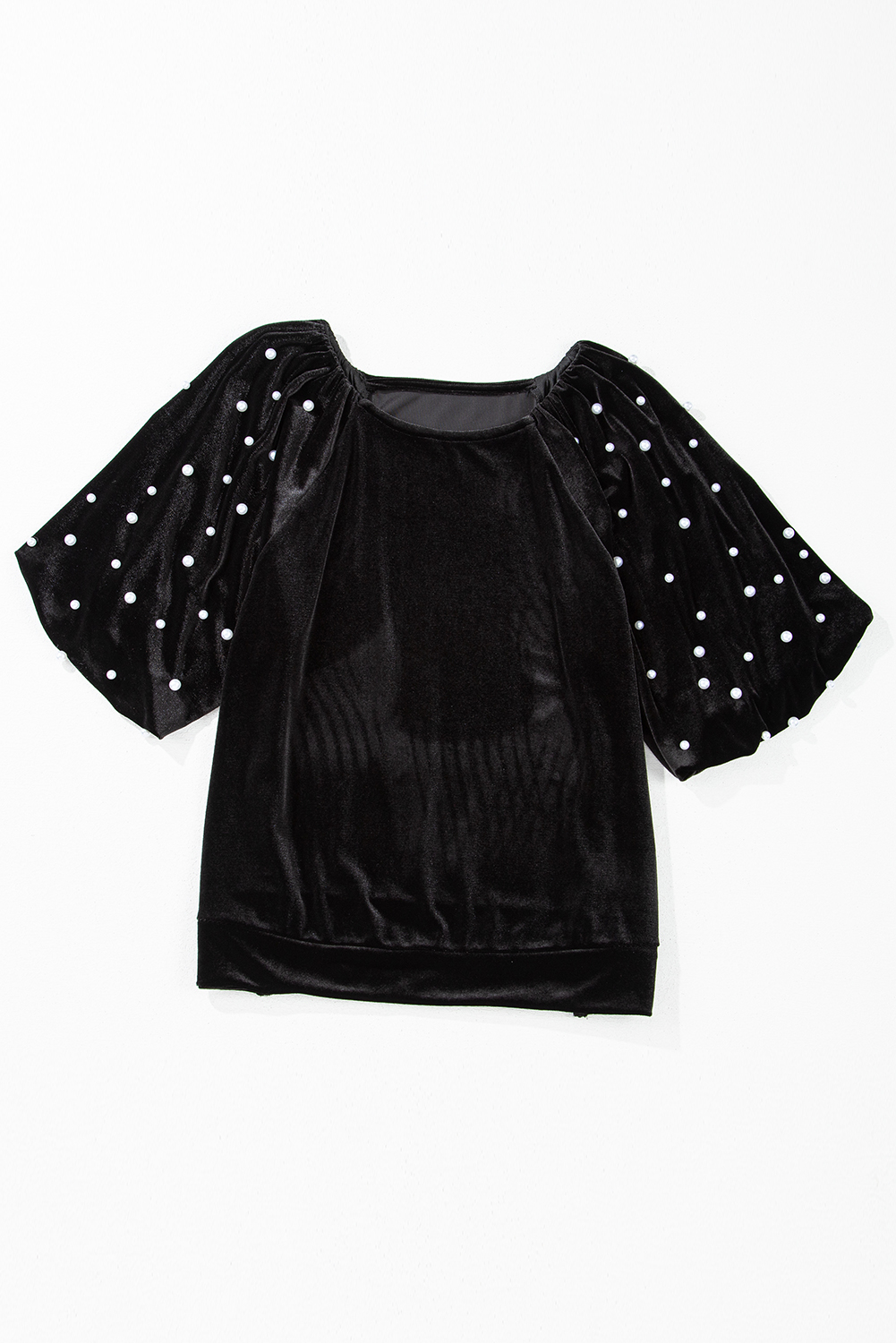 Women's Top, Black Velvet, Pearl Beaded, Half Sleeve, Elegant, Luxurious, Cozy, Special Occasions, Night Out, Solid Color, Round Neck, Autumn Fashion, Stylish, Blouses & Shirts, Comfortable Fit, Country Style - Detail View 8 Women's Top, Black Velvet, Pearl Beaded, Half Sleeve, Elegant, Luxurious, Cozy, Special Occasions, Night Out, Solid Color, Round Neck, Autumn Fashion, Stylish, Blouses & Shirts, Comfortable Fit, Country Style - Detail View 8
