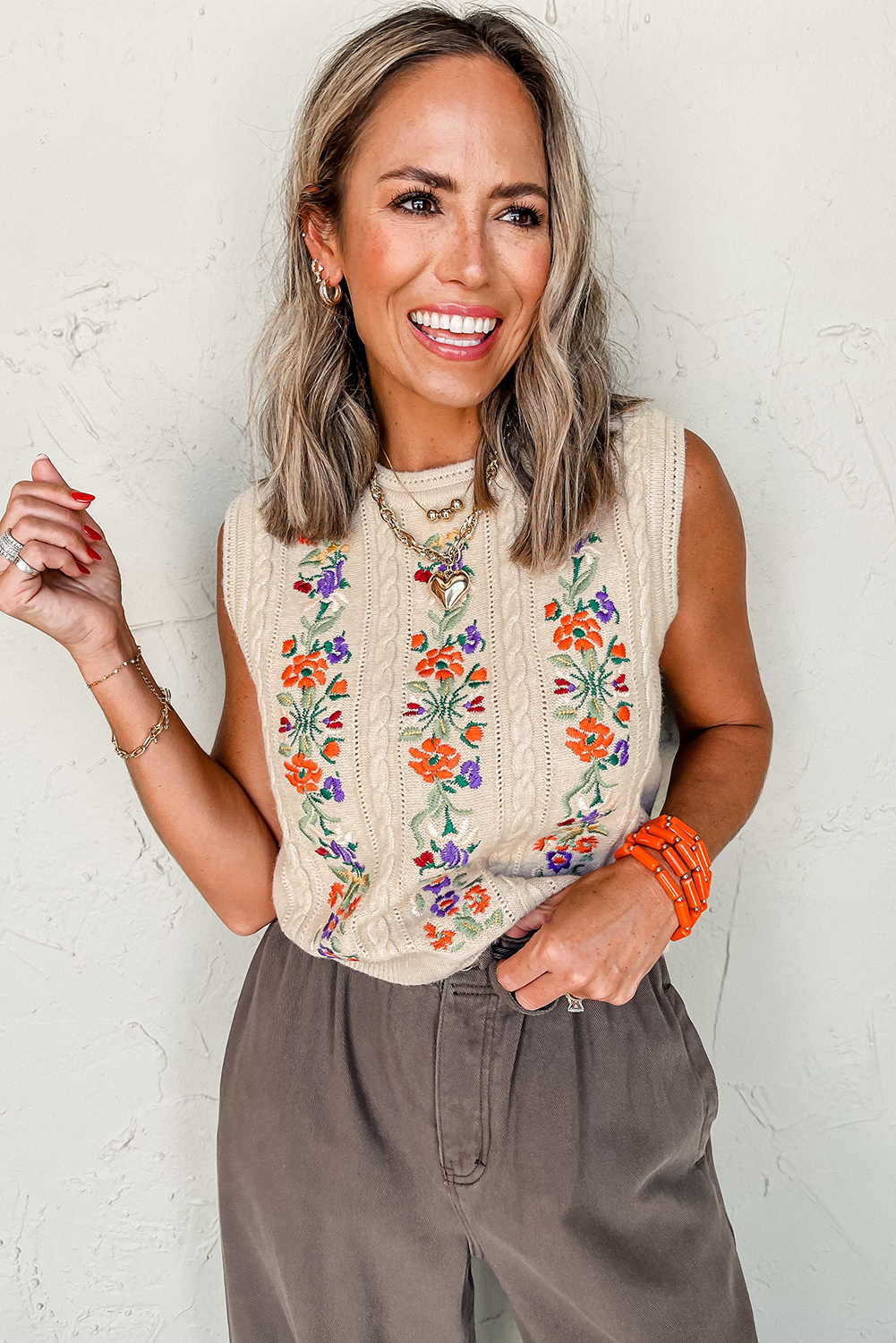 Women's Sweater Vest, Jet Stream, Floral Embroidery, Cable Knit, Sleeveless, Casual Layering, Cozy Style, Fall Fashion, Everyday Wear, Elegant Design, Classic Texture, Polished Look, Tops, Sweaters & Cardigans - Detail View 12 Women's Sweater Vest, Jet Stream, Floral Embroidery, Cable Knit, Sleeveless, Casual Layering, Cozy Style, Fall Fashion, Everyday Wear, Elegant Design, Classic Texture, Polished Look, Tops, Sweaters & Cardigans - Detail View 12