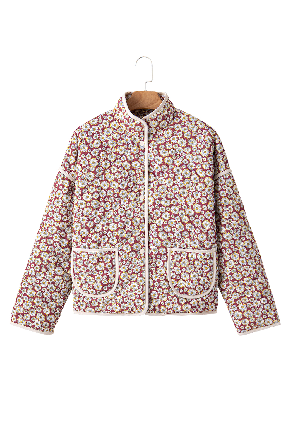 Make a statement with this Women's Pink Floral Print Stand Neck Coat with Contrast Edge Detail. The vibrant floral print design is perfect for making a fashion statement, while the trendy color block edge detail adds a touch of sophistication. The conveniently designed pockets allow you to store your essentials, and the stand neck feature provides a chic and elegant look. Made from 100% polyester, this coat is warm and comfortable, making it perfect for daily wear during the winter season. Pair it with your favorite jeans and boots for a stylish and country-inspired outfit. This coat is a must-have addition to your winter wardrobe, offering both fashion and functionality. - Detail View 19 Make a statement with this Women's Pink Floral Print Stand Neck Coat with Contrast Edge Detail. The vibrant floral print design is perfect for making a fashion statement, while the trendy color block edge detail adds a touch of sophistication. The conveniently designed pockets allow you to store your essentials, and the stand neck feature provides a chic and elegant look. Made from 100% polyester, this coat is warm and comfortable, making it perfect for daily wear during the winter season. Pair it with your favorite jeans and boots for a stylish and country-inspired outfit. This coat is a must-have addition to your winter wardrobe, offering both fashion and functionality. - Detail View 19