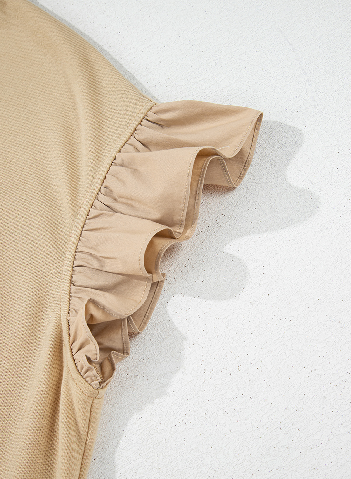 Women's Plus Size Top, Parchment Color, Ruffled Short Sleeve, Bowknot Applique, Casual Blouse, Round Neck, Comfortable Fabric, Daily Wear, Summer Fashion, Solid Color, Feminine Style, Shift Silhouette, Plus Size Blouses & Shirts, Versatile Tops, Neat Stitching - Detail View 12 Women's Plus Size Top, Parchment Color, Ruffled Short Sleeve, Bowknot Applique, Casual Blouse, Round Neck, Comfortable Fabric, Daily Wear, Summer Fashion, Solid Color, Feminine Style, Shift Silhouette, Plus Size Blouses & Shirts, Versatile Tops, Neat Stitching - Detail View 12