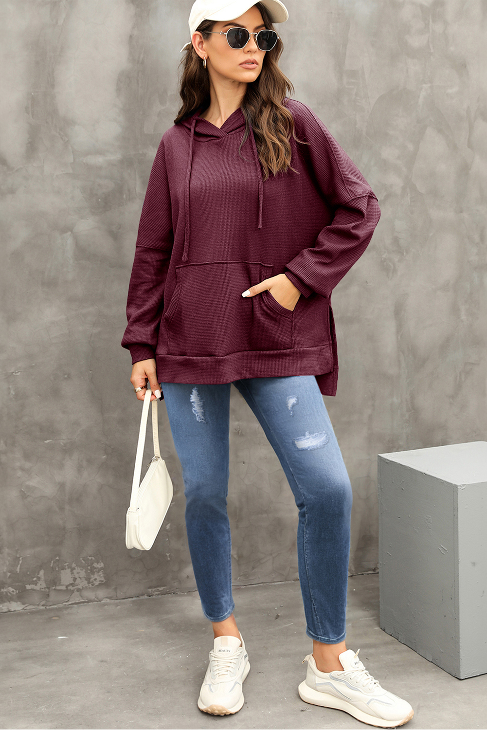 Women's Hoodie, Red Dahlia, Waffle Knit, Fleece Lined, Oversized, High Low Design, Casual Style, Fall & Winter, Cozy, Comfortable, Kangaroo Pocket, Solid Color, Best Sellers, Tops, Sweatshirts & Hoodies - Detail View 10 Women's Hoodie, Red Dahlia, Waffle Knit, Fleece Lined, Oversized, High Low Design, Casual Style, Fall & Winter, Cozy, Comfortable, Kangaroo Pocket, Solid Color, Best Sellers, Tops, Sweatshirts & Hoodies - Detail View 10