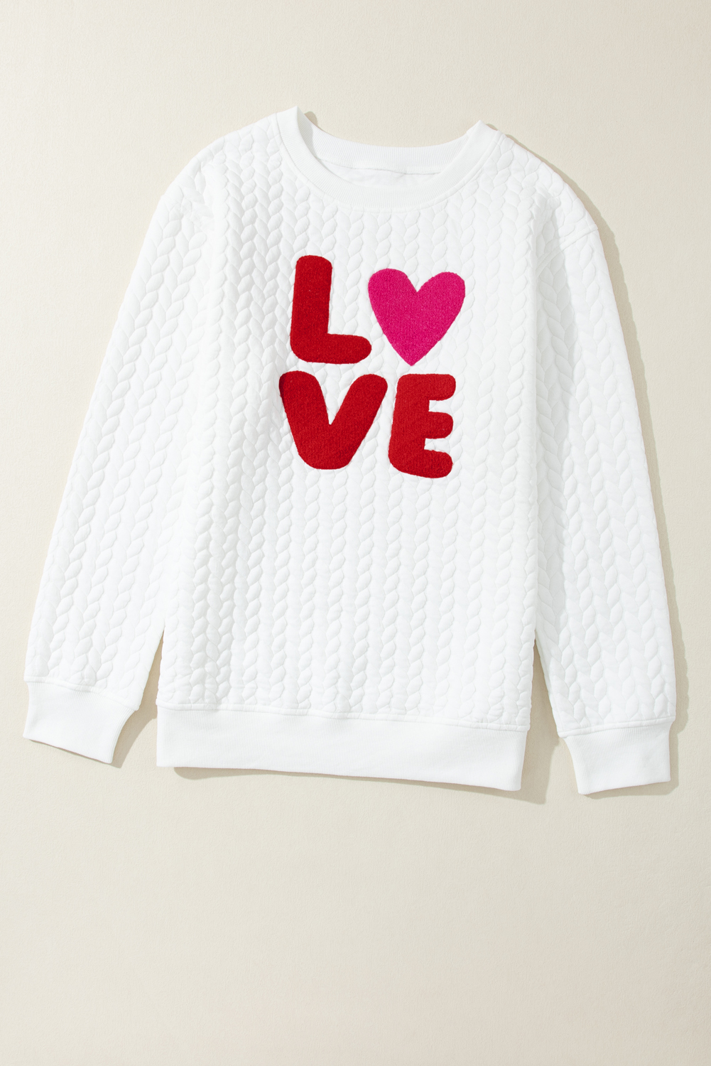 Southern Belle Sweatshirt, White LOVE Chenille Round Neck - Detail View 6 Southern Belle Sweatshirt, White LOVE Chenille Round Neck - Detail View 6