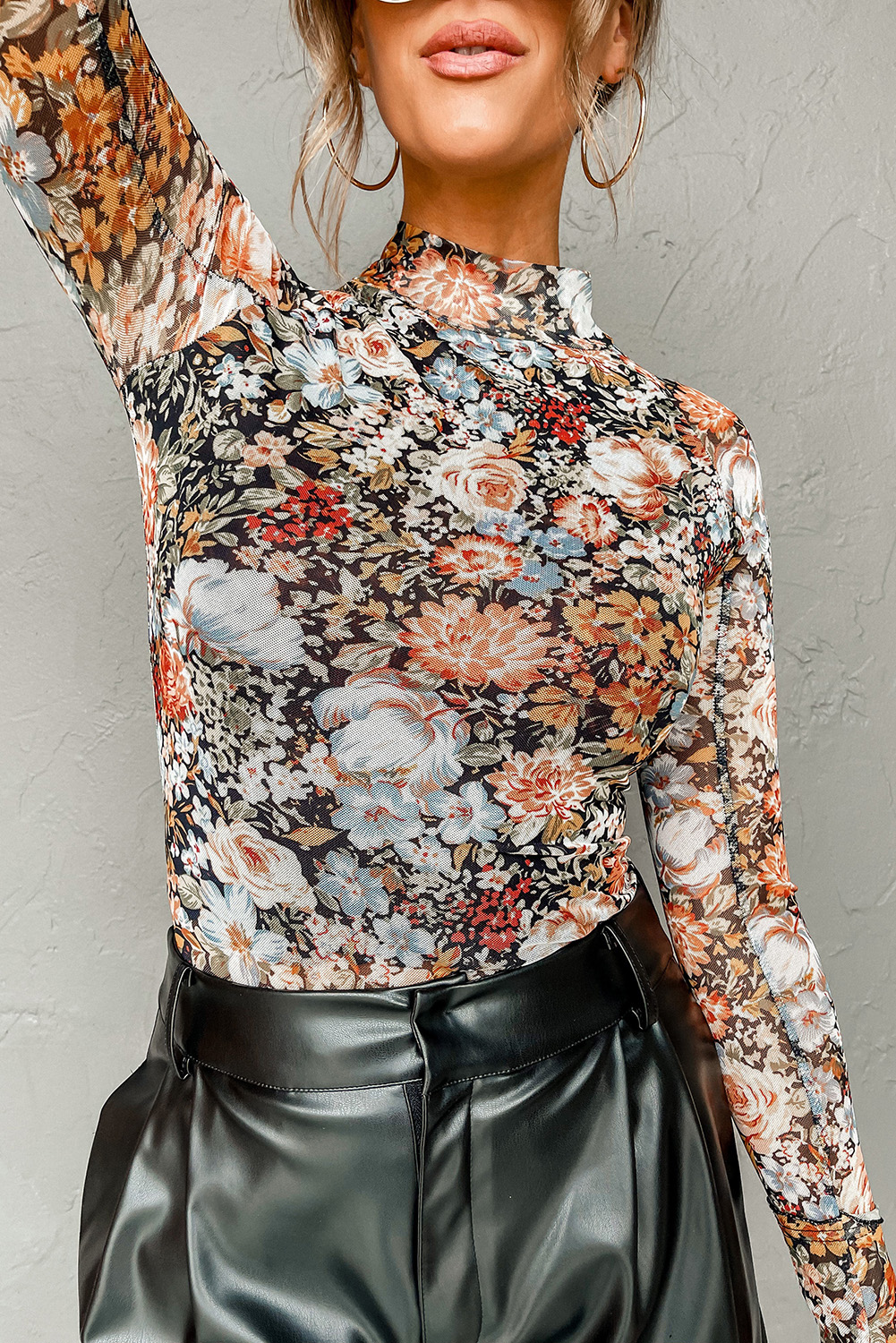 Floral Western-Style High Neck Blouse with Long Sleeves and Sheath Cut - Detail View 12 Floral Western-Style High Neck Blouse with Long Sleeves and Sheath Cut - Detail View 12