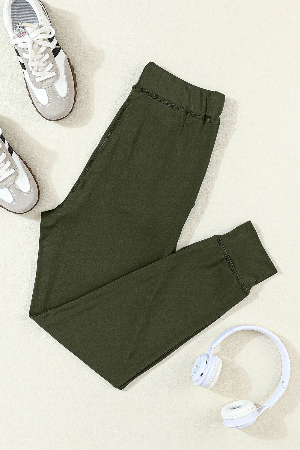Women's Drawstring Joggers, Casual Moss Green Lounge Pants - Detail View 9 Women's Drawstring Joggers, Casual Moss Green Lounge Pants - Detail View 9