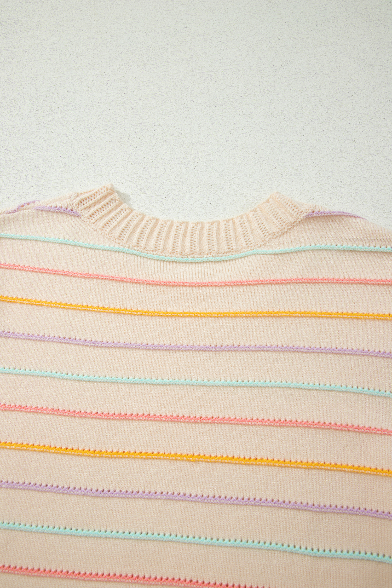 Colorful Stripe Crew Neck Sweater, Chic Autumn Pullover - Detail View 11 Colorful Stripe Crew Neck Sweater, Chic Autumn Pullover - Detail View 11