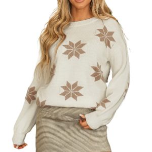 Women's White Snowflake Christmas Tunic Sweater - Festive Holiday Wear - Main View