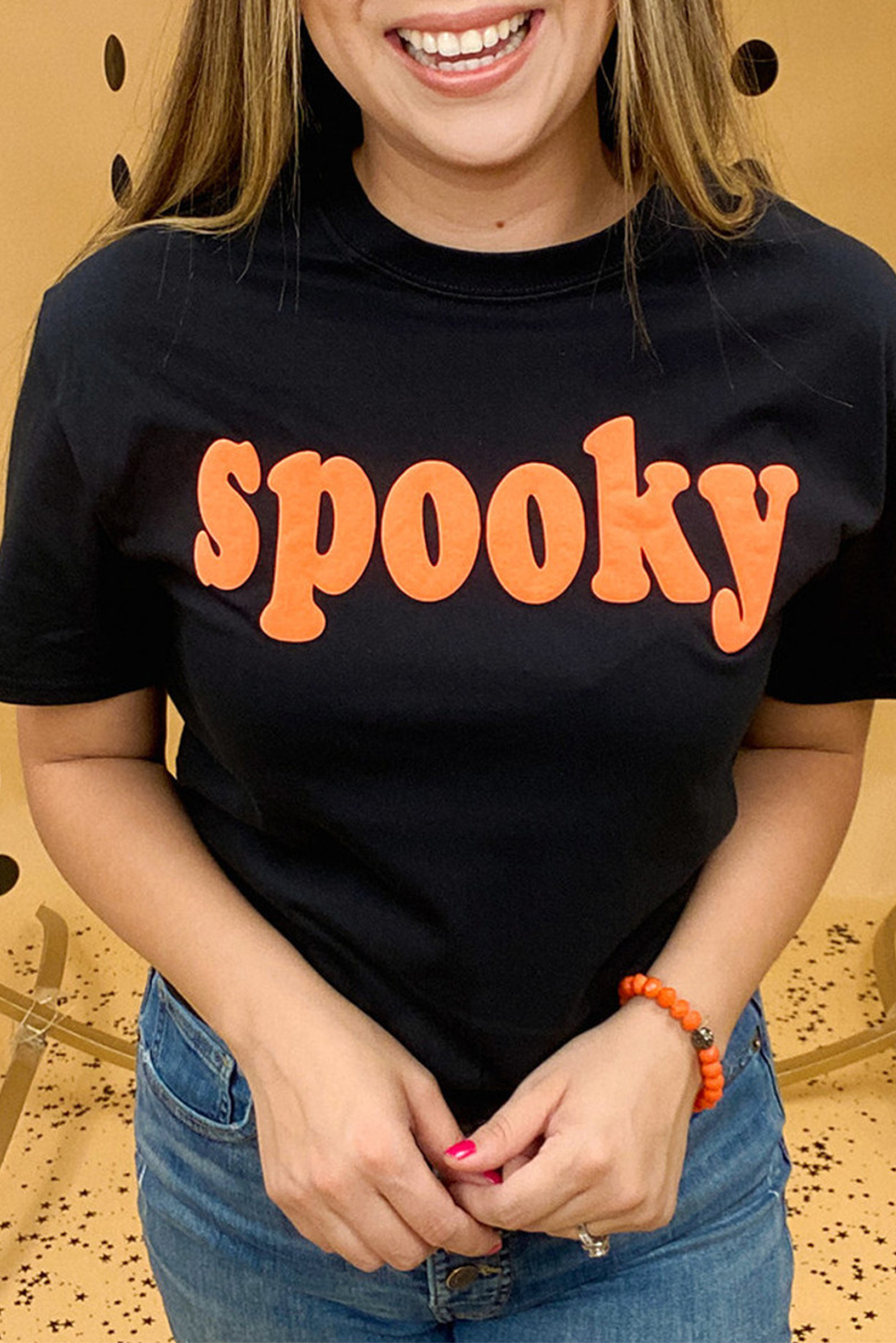 Fun and Festive Short Sleeve Graphic T-Shirt - Black Halloween Theme - Detail View 2 Fun and Festive Short Sleeve Graphic T-Shirt - Black Halloween Theme - Detail View 2