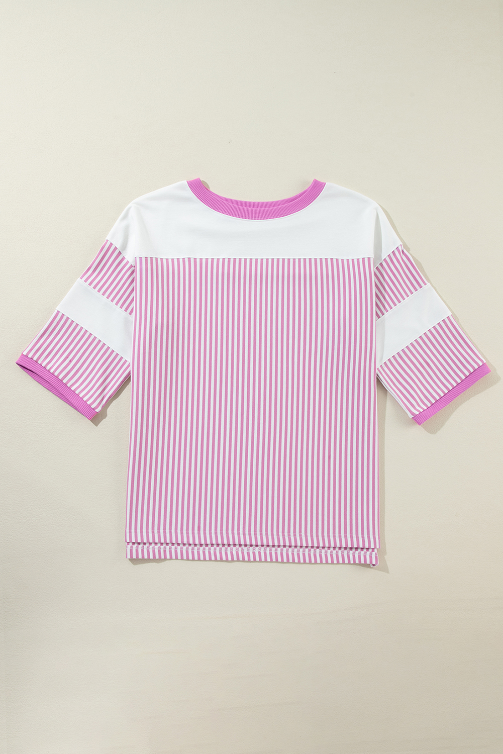 Women's Phalaenopsis Striped Patchwork 3/4 Sleeve Oversize Top - Detail View 6 Women's Phalaenopsis Striped Patchwork 3/4 Sleeve Oversize Top - Detail View 6