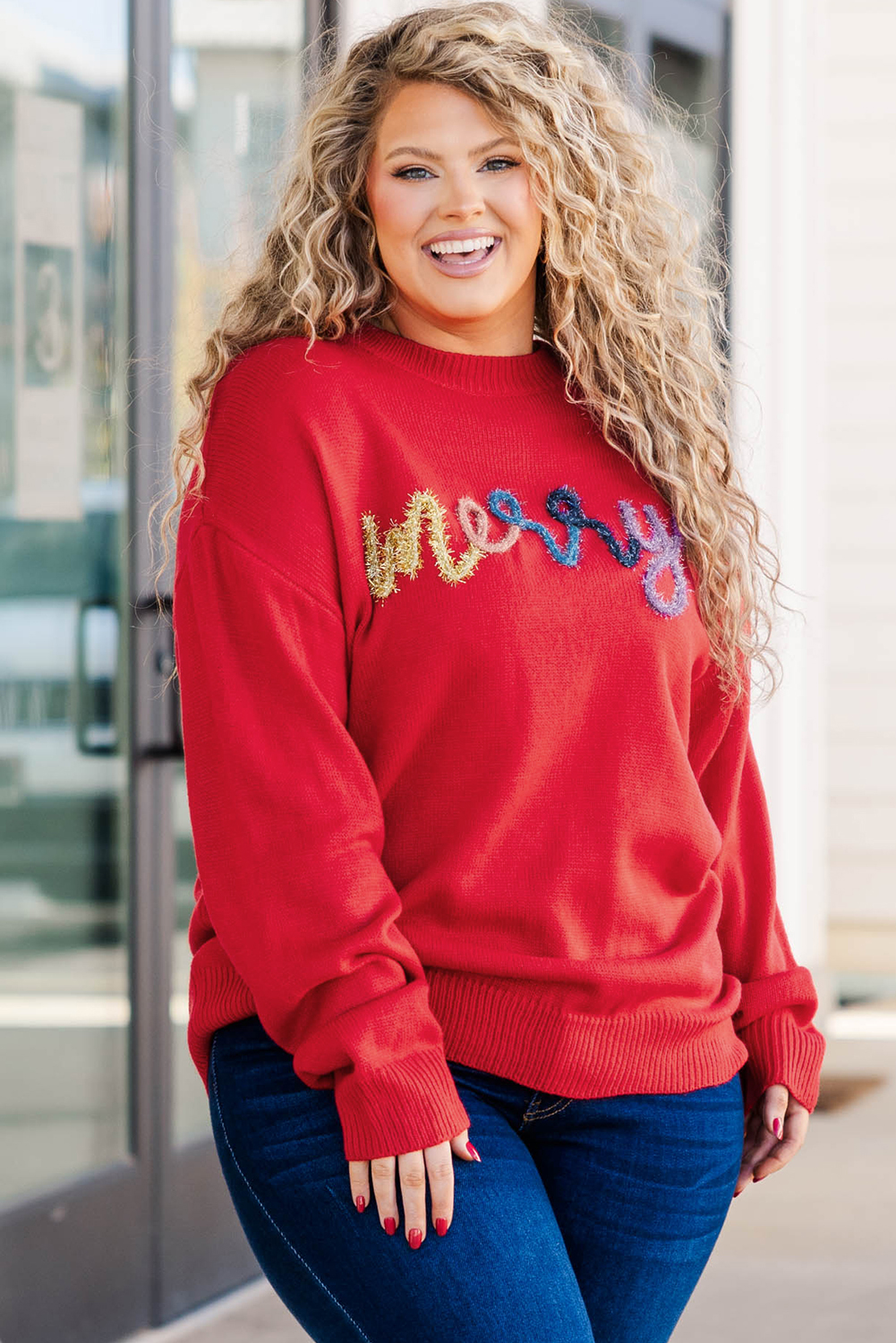 Cozy Fiery Red Plus Size Sweater - Perfect for Christmas and Winter Celebrations - Detail View 11 Cozy Fiery Red Plus Size Sweater - Perfect for Christmas and Winter Celebrations - Detail View 11