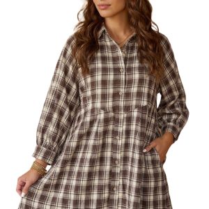 Women's Plaid Mini Dress, Casual Autumn Shift Style - Main View