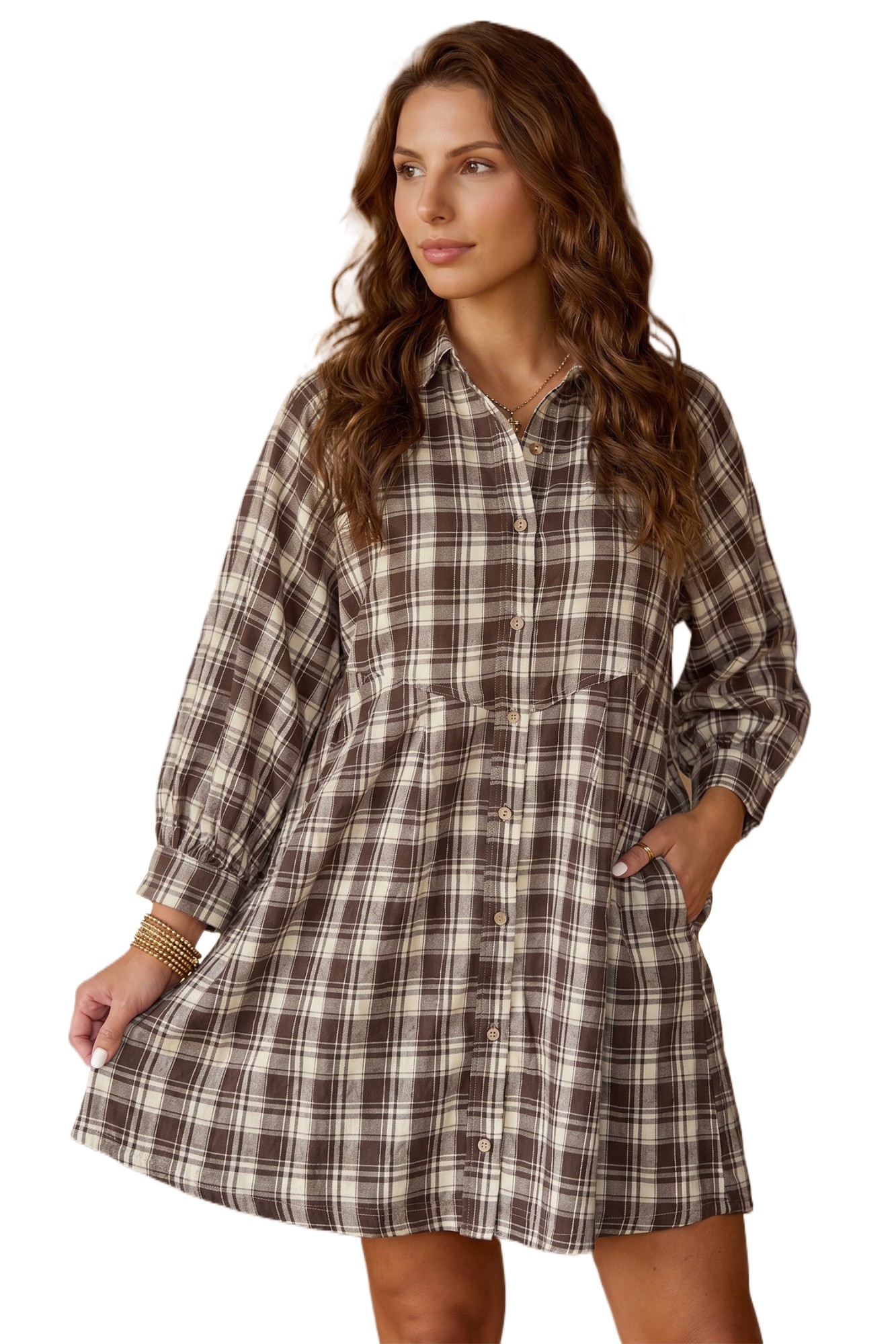 Women's Plaid Mini Dress, Casual Autumn Shift Style - Main View Women's Plaid Mini Dress, Casual Autumn Shift Style - Main View