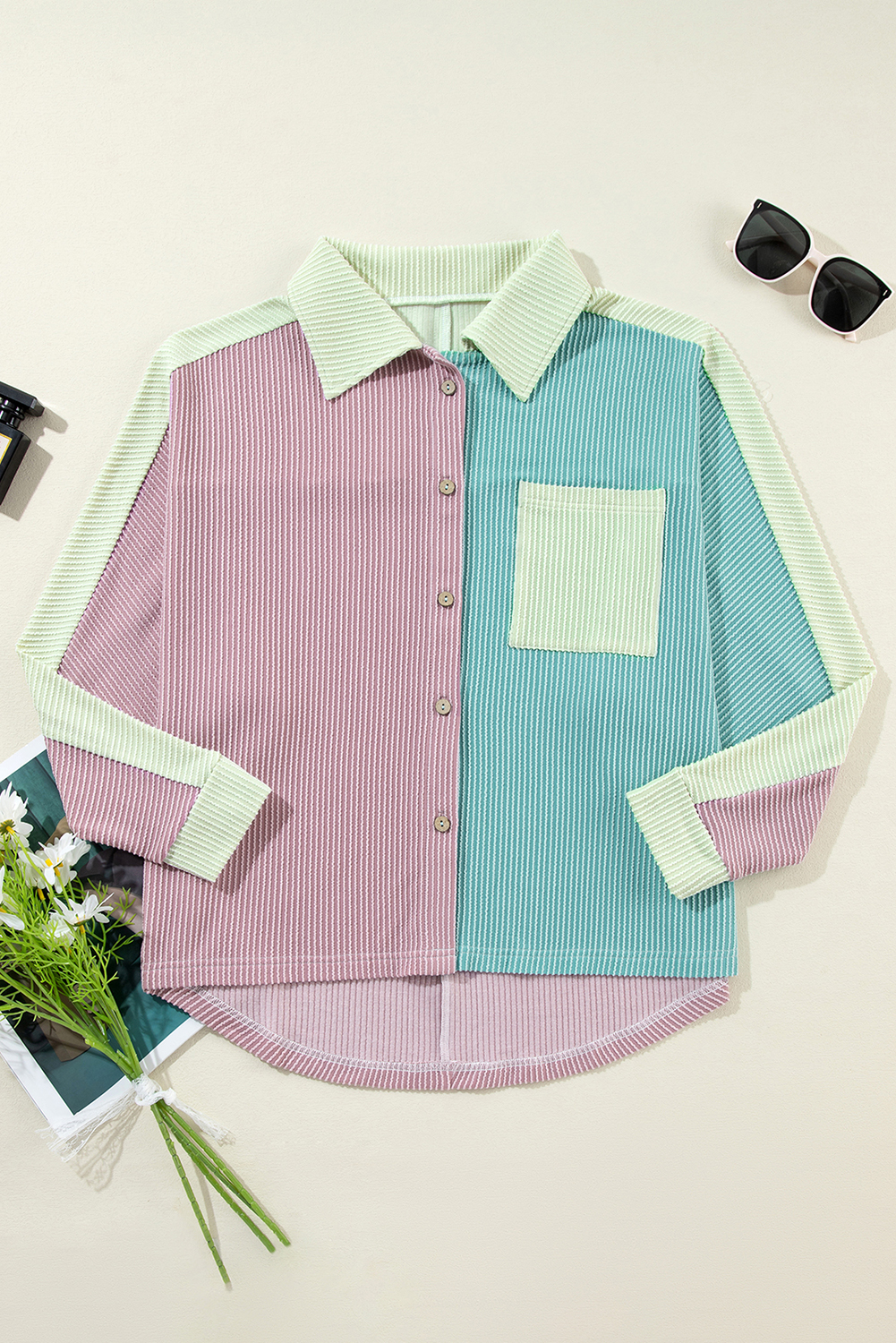 Versatile Casual Jacket: Phalaenopsis Color Block with Corded Fabric - Detail View 7 Versatile Casual Jacket: Phalaenopsis Color Block with Corded Fabric - Detail View 7