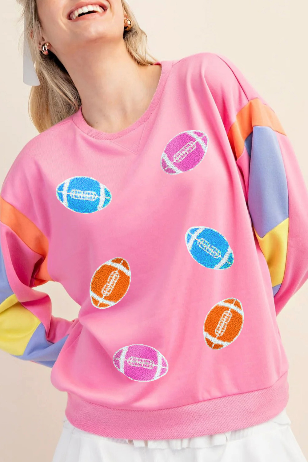 Rugby Football Pattern T-Shirt with Crew Neck - Relaxed Fit and Casual Style - Detail View 3 Rugby Football Pattern T-Shirt with Crew Neck - Relaxed Fit and Casual Style - Detail View 3