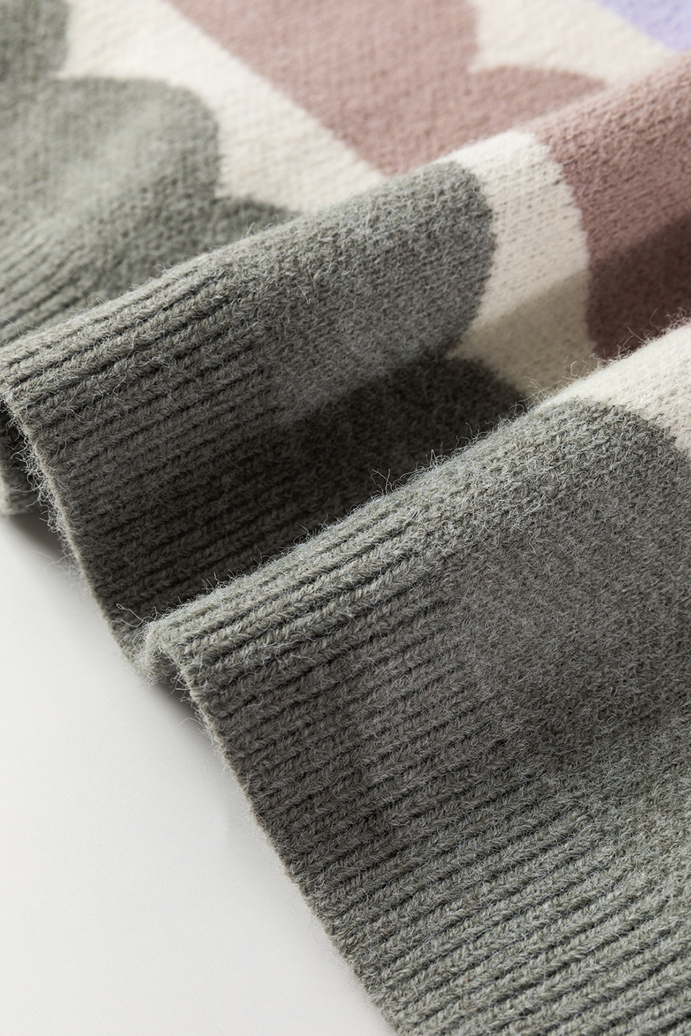 Casual Fall Sweater: Gray Wave Stripe Design with Drop Shoulder Style - Detail View 11 Casual Fall Sweater: Gray Wave Stripe Design with Drop Shoulder Style - Detail View 11