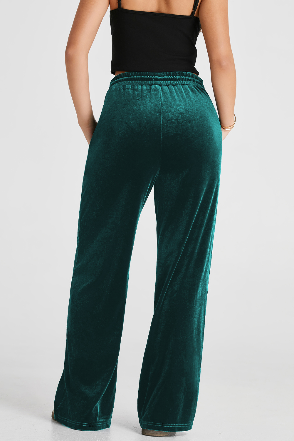 Versatile High Waist Wide Leg Pants - Stylish Evergreen Color - Detail View 2 Versatile High Waist Wide Leg Pants - Stylish Evergreen Color - Detail View 2