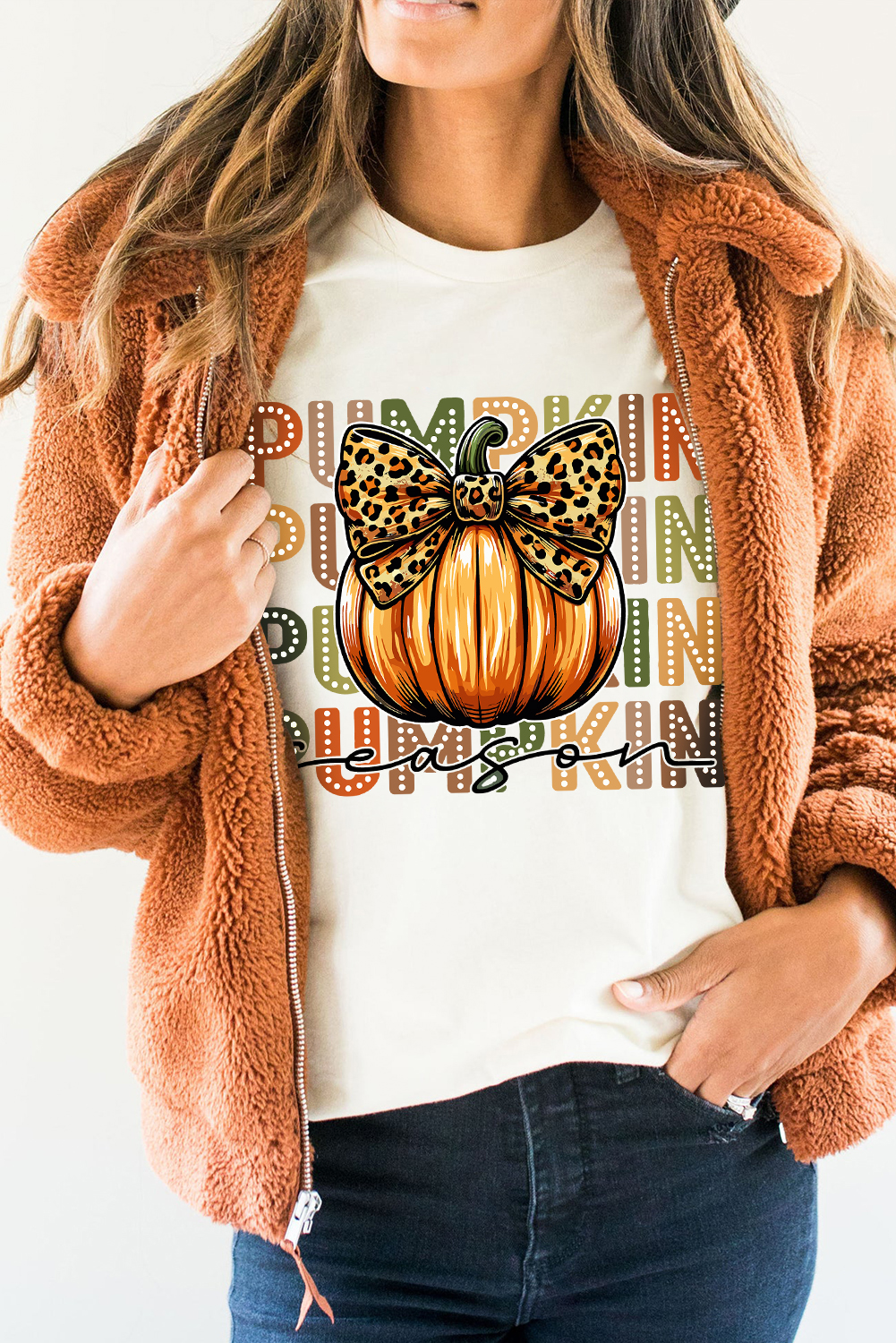 Unique Graphic Tee for Thanksgiving - Leopard Bow Print on White - Detail View 2 Unique Graphic Tee for Thanksgiving - Leopard Bow Print on White - Detail View 2