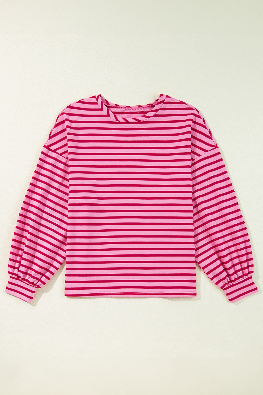 Women's Sachet Pink Striped Print Crew Neck Drop Shoulder Sweatshirt - Detail View 6 Women's Sachet Pink Striped Print Crew Neck Drop Shoulder Sweatshirt - Detail View 6