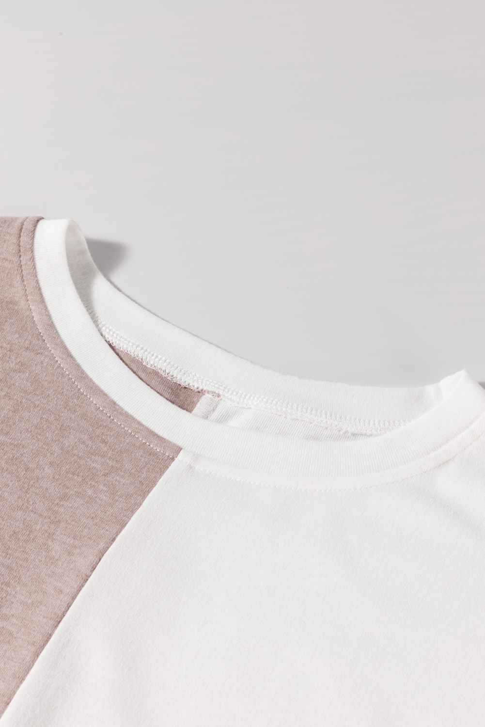 Versatile Khaki Colorblock Crew Neck Top - Ideal for Everyday Wear - Detail View 11 Versatile Khaki Colorblock Crew Neck Top - Ideal for Everyday Wear - Detail View 11