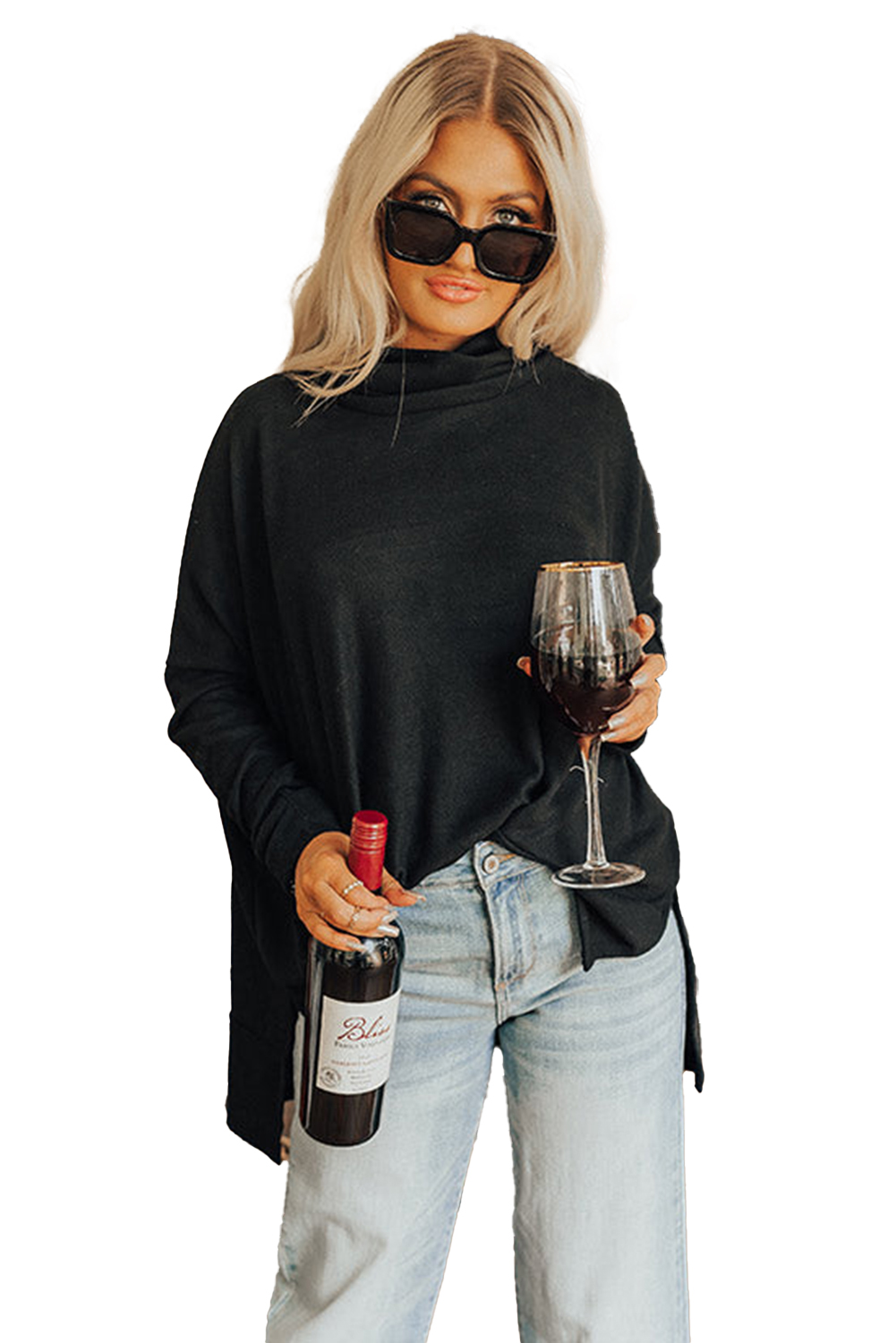 Women's Cowl Neck Tunic, Long Sleeve Casual Winter Top - Main View Women's Cowl Neck Tunic, Long Sleeve Casual Winter Top - Main View