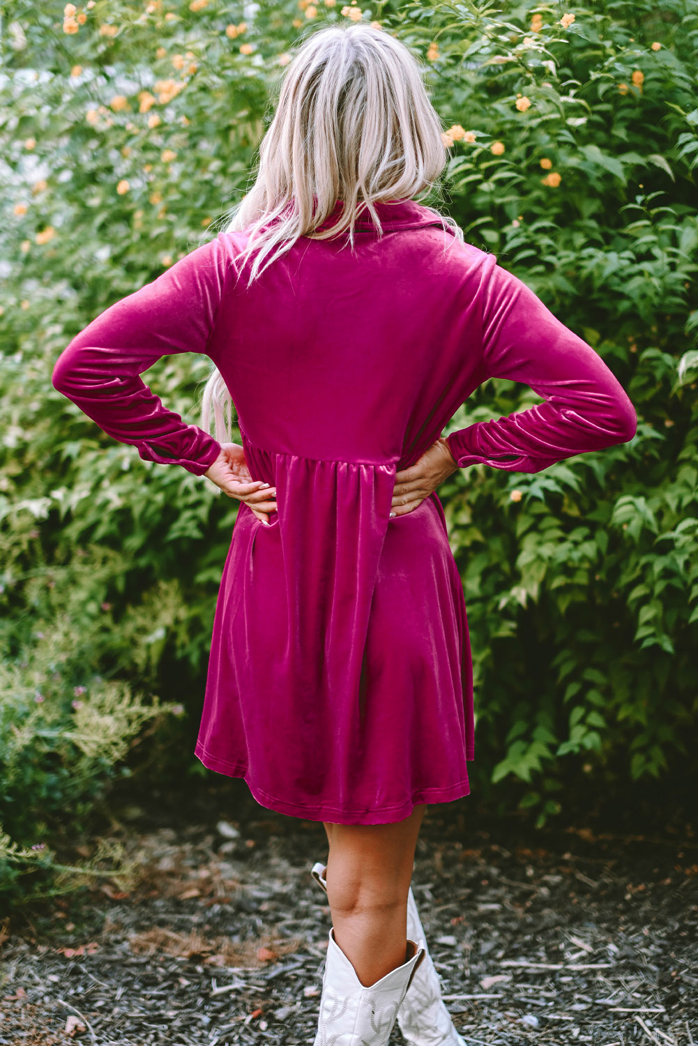 Soft Velvet Long Sleeve Mini Dress, Chic High Waist Shirt Fit - Detail View 3 Soft Velvet Long Sleeve Mini Dress, Chic High Waist Shirt Fit - Detail View 3