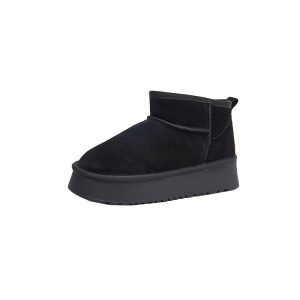 Women's Black Faux Fur Lined Suede Ankle Snow Boots for Winter Comfort - Main View