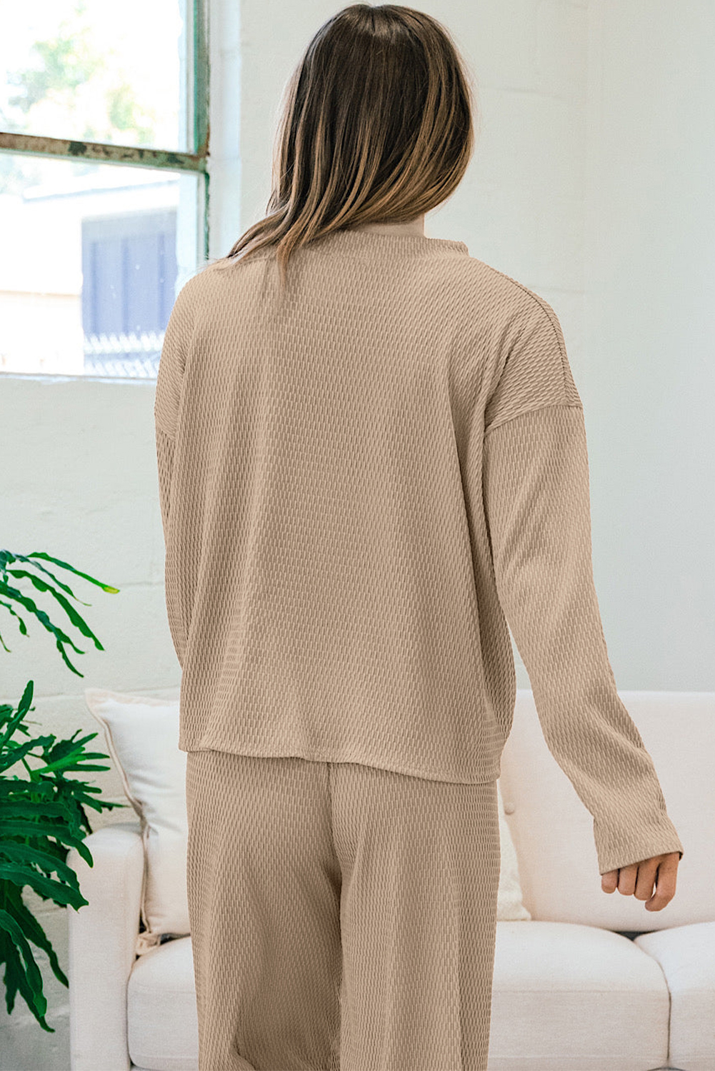 Women's Cozy Knit Pullover Set, Relaxed Fall Daily Loungewear - Detail View 3 Women's Cozy Knit Pullover Set, Relaxed Fall Daily Loungewear - Detail View 3