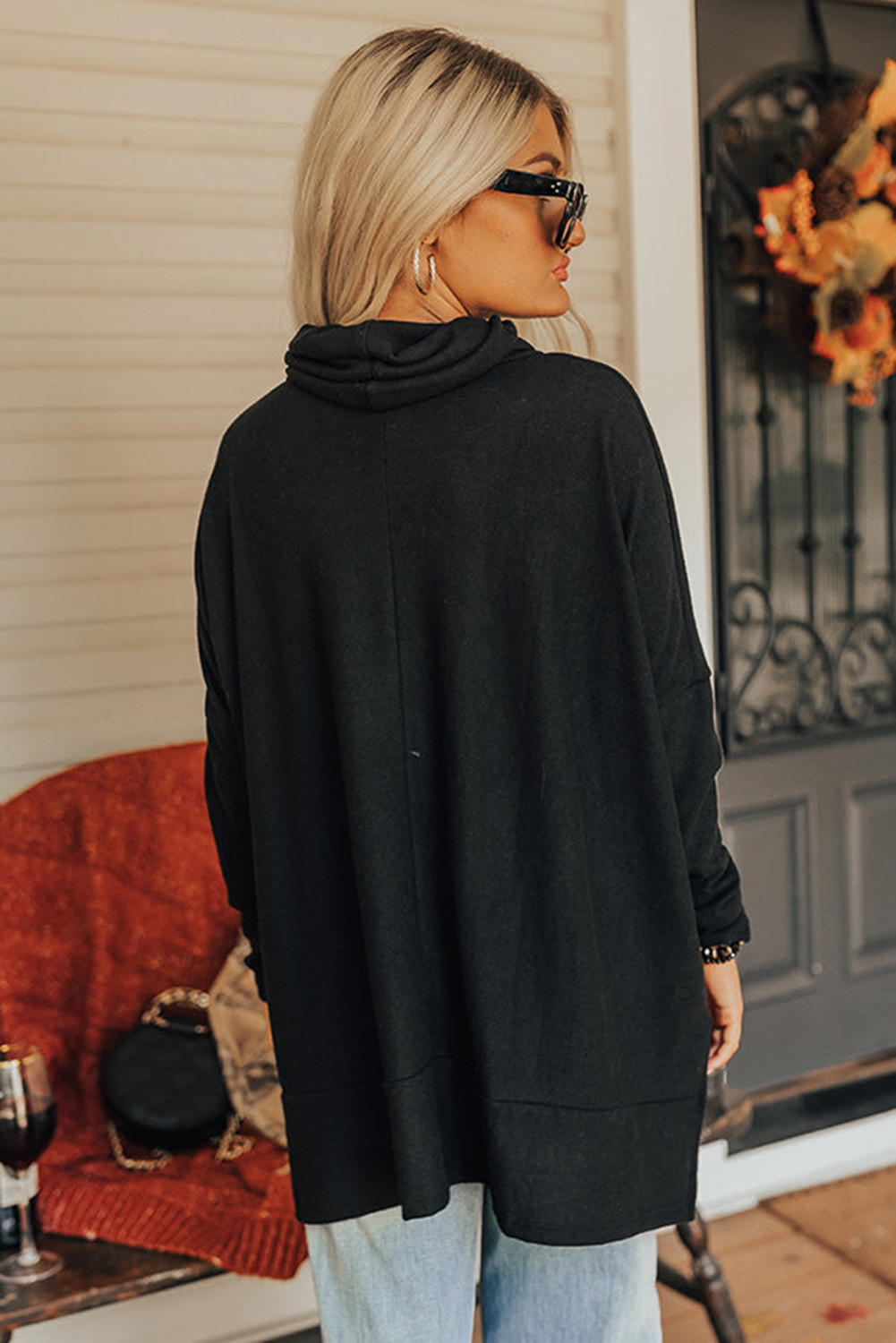 Casual Long Sleeve Tunic, Women's High Neck Winter Blouse - Detail View 3 Casual Long Sleeve Tunic, Women's High Neck Winter Blouse - Detail View 3