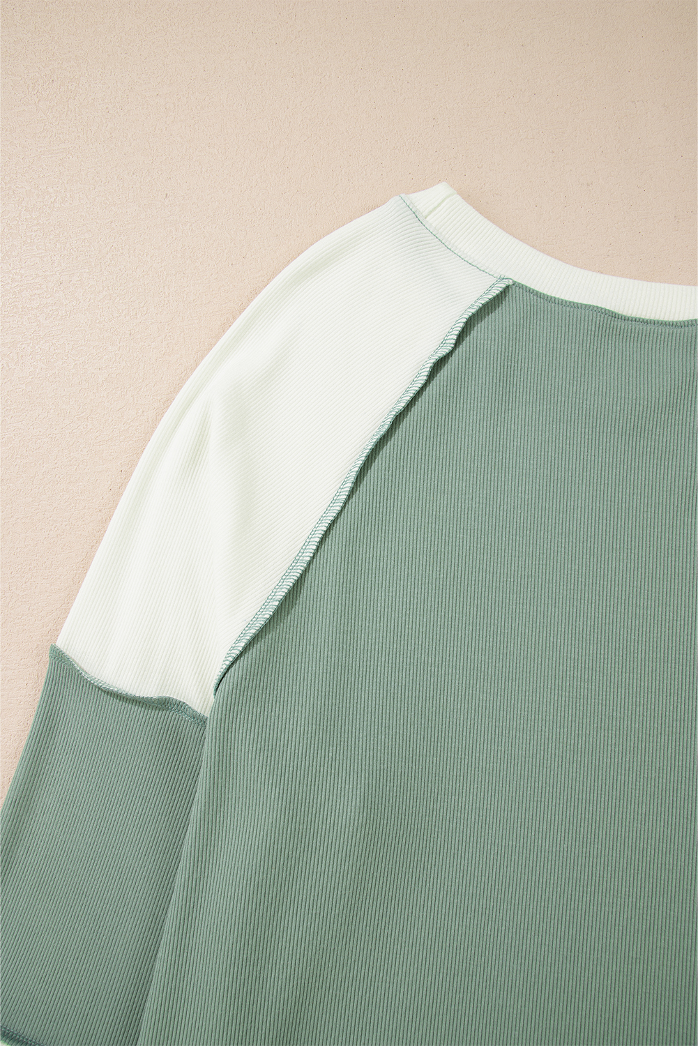 Women's Long Sleeve Top, Mint Green, Ribbed, Colorblock, Patchwork, Casual, Comfortable, Crew Neck, Daily Wear, Fall Fashion, Lightweight, Stretchy Fabric, Unique Design, Tops, Long Sleeve Tops - Detail View 8 Women's Long Sleeve Top, Mint Green, Ribbed, Colorblock, Patchwork, Casual, Comfortable, Crew Neck, Daily Wear, Fall Fashion, Lightweight, Stretchy Fabric, Unique Design, Tops, Long Sleeve Tops - Detail View 8