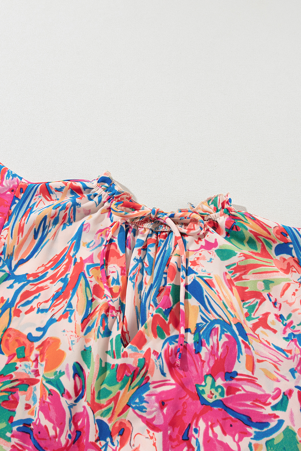 Women's Floral V Neck Blouse, Ruffled Sleeve Summer Top - Detail View 10 Women's Floral V Neck Blouse, Ruffled Sleeve Summer Top - Detail View 10