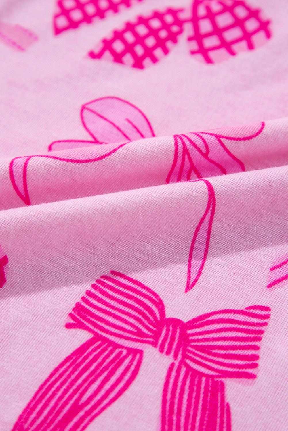 Women's Pink Bow Print Half Sleeve Shirt and Shorts Pajamas Set - Detail View 21 Women's Pink Bow Print Half Sleeve Shirt and Shorts Pajamas Set - Detail View 21