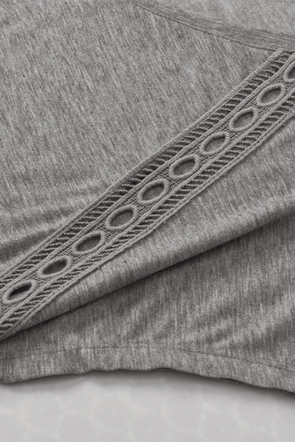 Chic V-Neck Crochet Lace Bat Sleeve Tee in Gray - Detail View 12 Chic V-Neck Crochet Lace Bat Sleeve Tee in Gray - Detail View 12