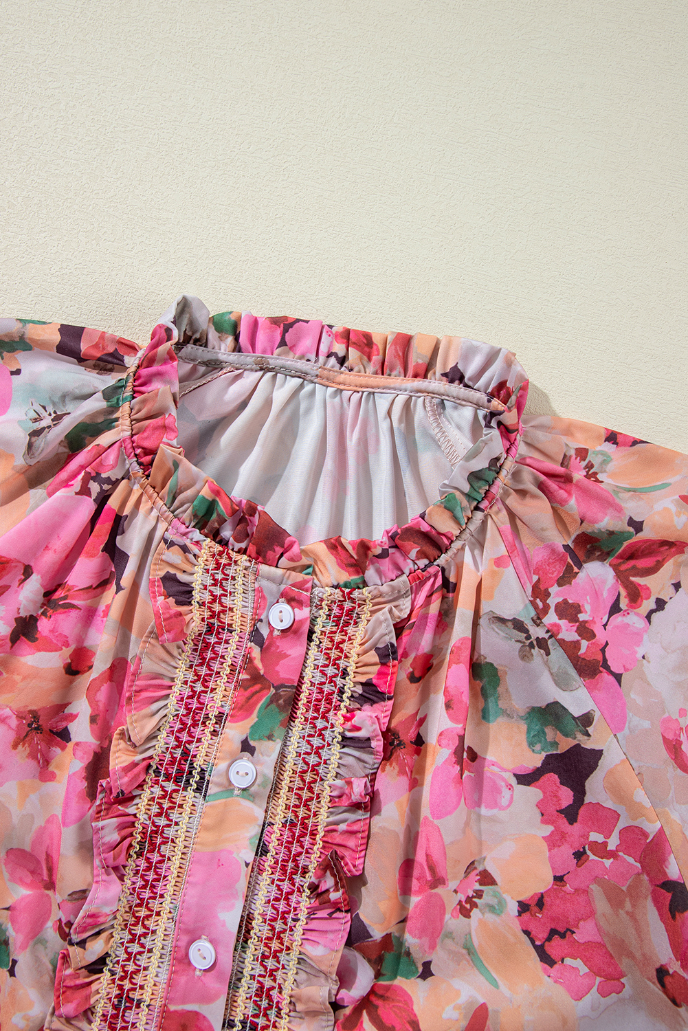 Elevate your style effortlessly with this Women's Red Floral Print Ruffled Stitch Loose Fit Shirt. The charming ruffled accents add a feminine touch to the shirt, while the loose and comfortable fit ensures all-day wearability. Made from premium 100% polyester, this shirt offers durability and a luxurious feel. The vibrant red color and floral print make it a perfect choice for the spring season. Pair it with jeans or skinny pants for a trendy and chic look. The round neck and long sleeves add to the elegant and stylish design of the shirt, making it suitable for daily wear and special occasions. Add this chic and versatile shirt to your wardrobe for a fashionable and sophisticated ensemble. - Detail View 14 Elevate your style effortlessly with this Women's Red Floral Print Ruffled Stitch Loose Fit Shirt. The charming ruffled accents add a feminine touch to the shirt, while the loose and comfortable fit ensures all-day wearability. Made from premium 100% polyester, this shirt offers durability and a luxurious feel. The vibrant red color and floral print make it a perfect choice for the spring season. Pair it with jeans or skinny pants for a trendy and chic look. The round neck and long sleeves add to the elegant and stylish design of the shirt, making it suitable for daily wear and special occasions. Add this chic and versatile shirt to your wardrobe for a fashionable and sophisticated ensemble. - Detail View 14
