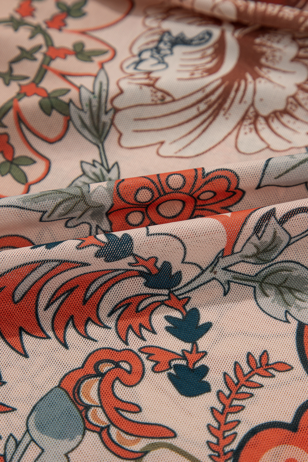 Women's Orange Floral Print Deep V Neck Knot Bell Sleeve Blouse - Chic & Feminine - Detail View 9 Women's Orange Floral Print Deep V Neck Knot Bell Sleeve Blouse - Chic & Feminine - Detail View 9