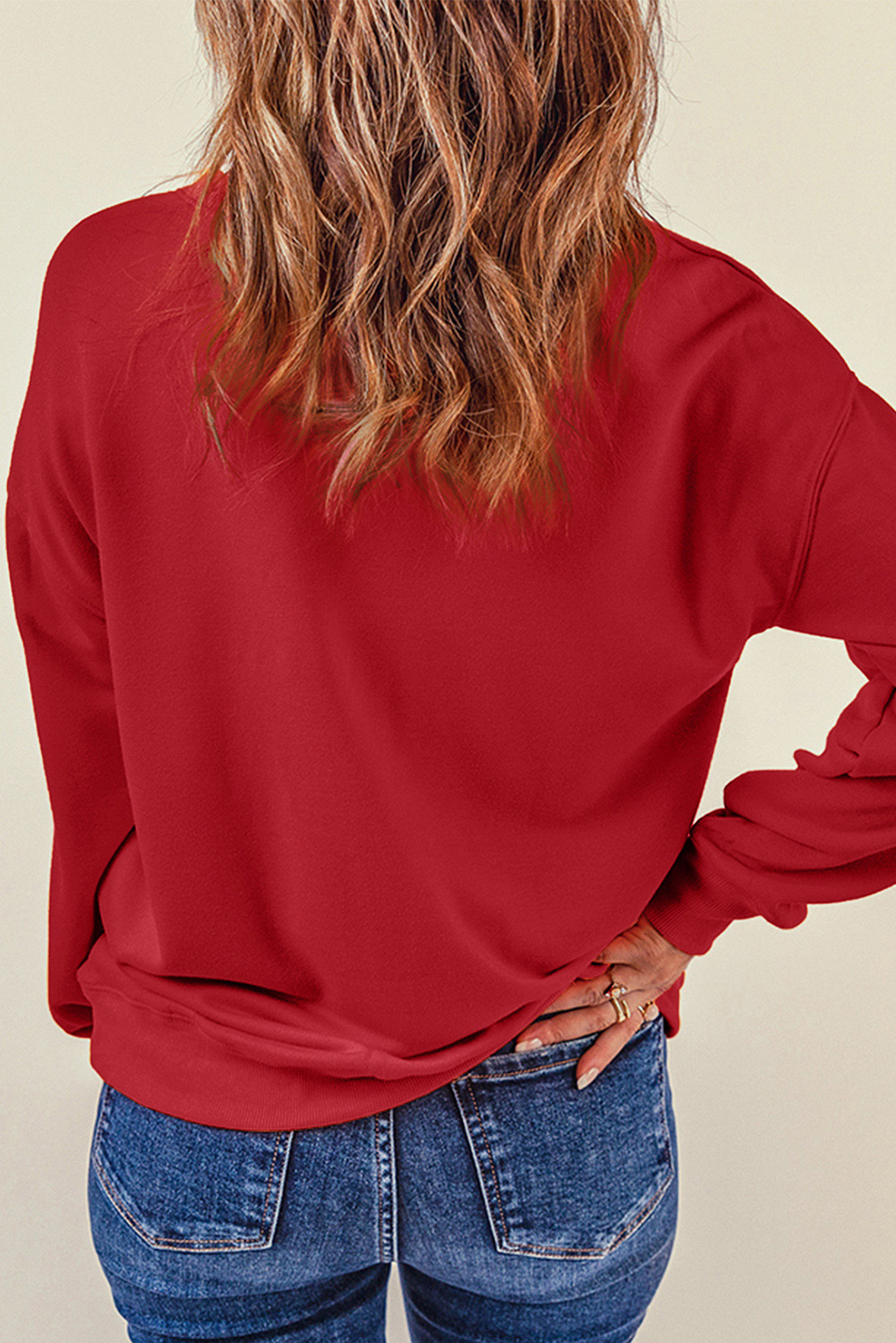 Women's XOXO Heart Sweatshirt, Casual Red Long Sleeve Top - Detail View 4 Women's XOXO Heart Sweatshirt, Casual Red Long Sleeve Top - Detail View 4