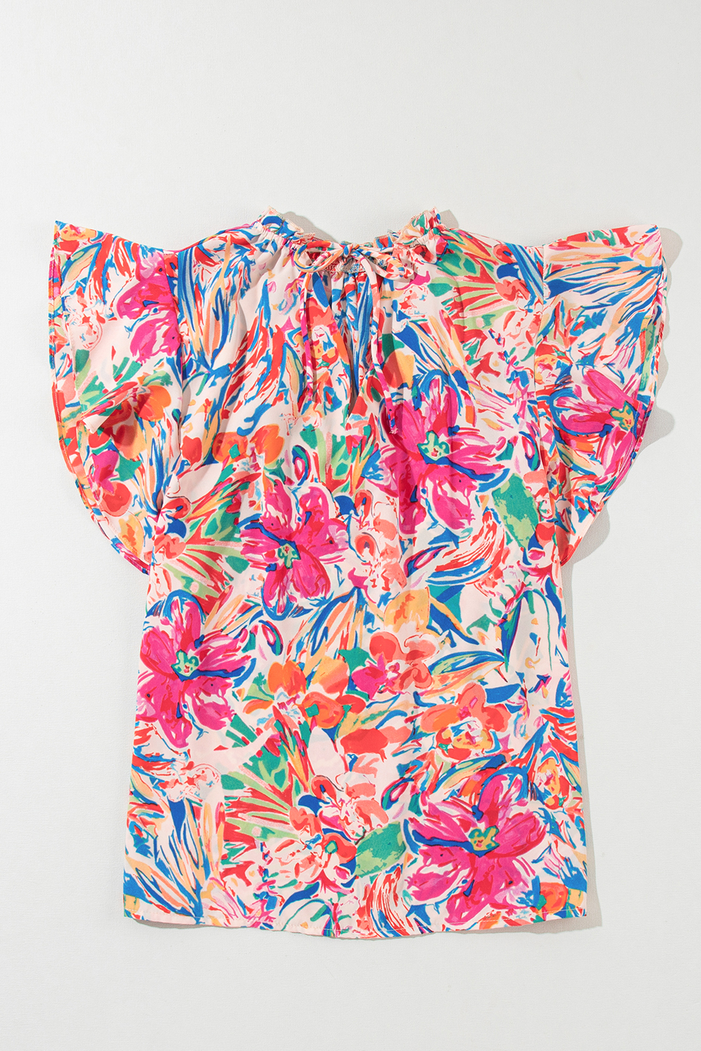 Women's Ruffle Sleeve Summer Top, Abstract Floral V Neck - Detail View 6 Women's Ruffle Sleeve Summer Top, Abstract Floral V Neck - Detail View 6