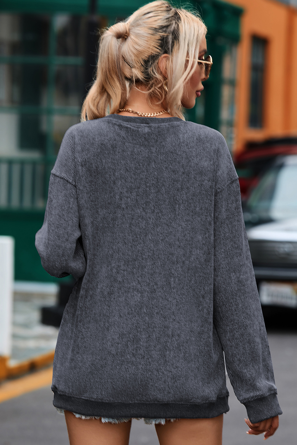Women's Nutcracker Graphic Sweatshirt, Gray Corded Pullover - Detail View 7 Women's Nutcracker Graphic Sweatshirt, Gray Corded Pullover - Detail View 7