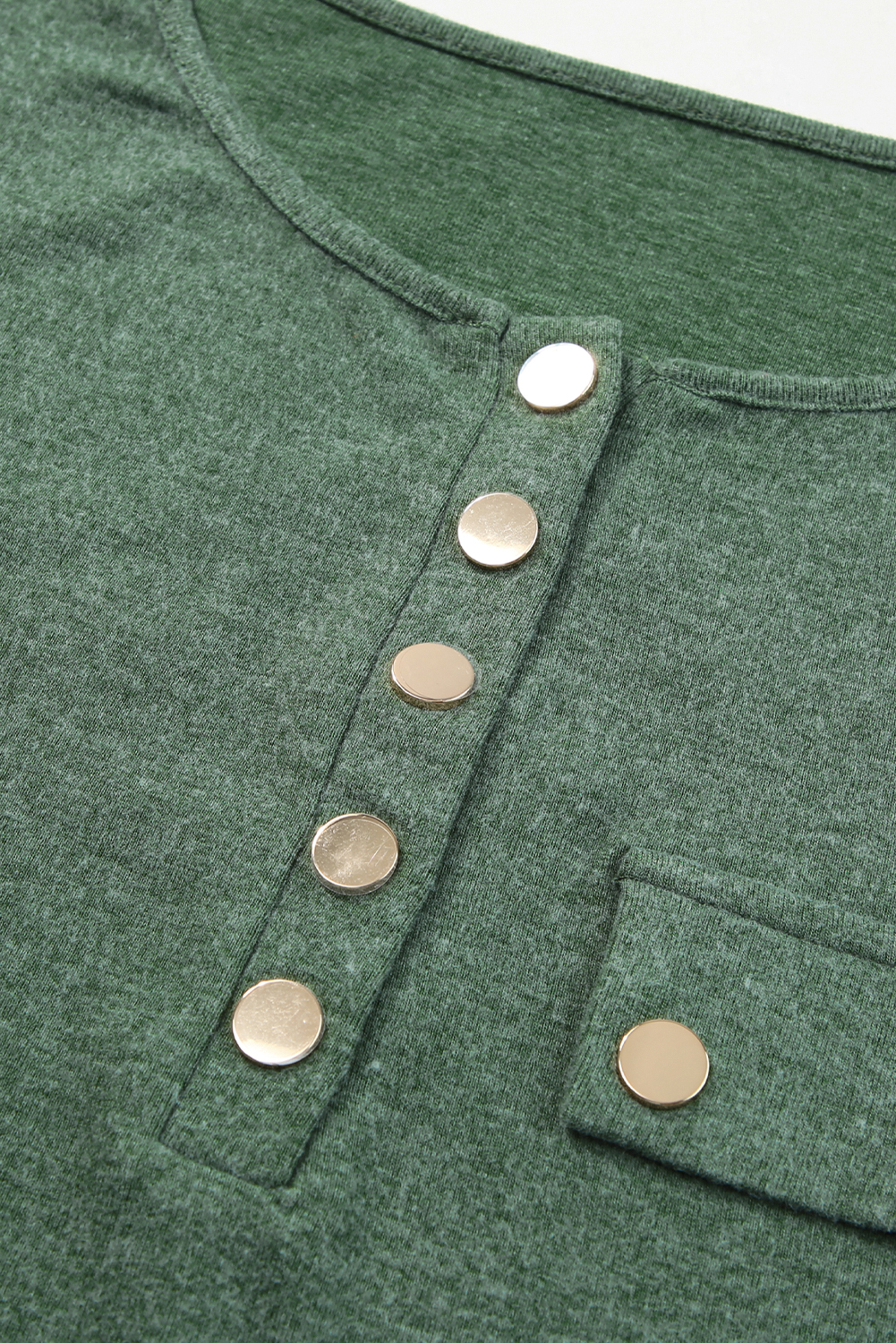 Soft Long Sleeve Henley, Women's Casual Mist Green Pullover - Detail View 12 Soft Long Sleeve Henley, Women's Casual Mist Green Pullover - Detail View 12