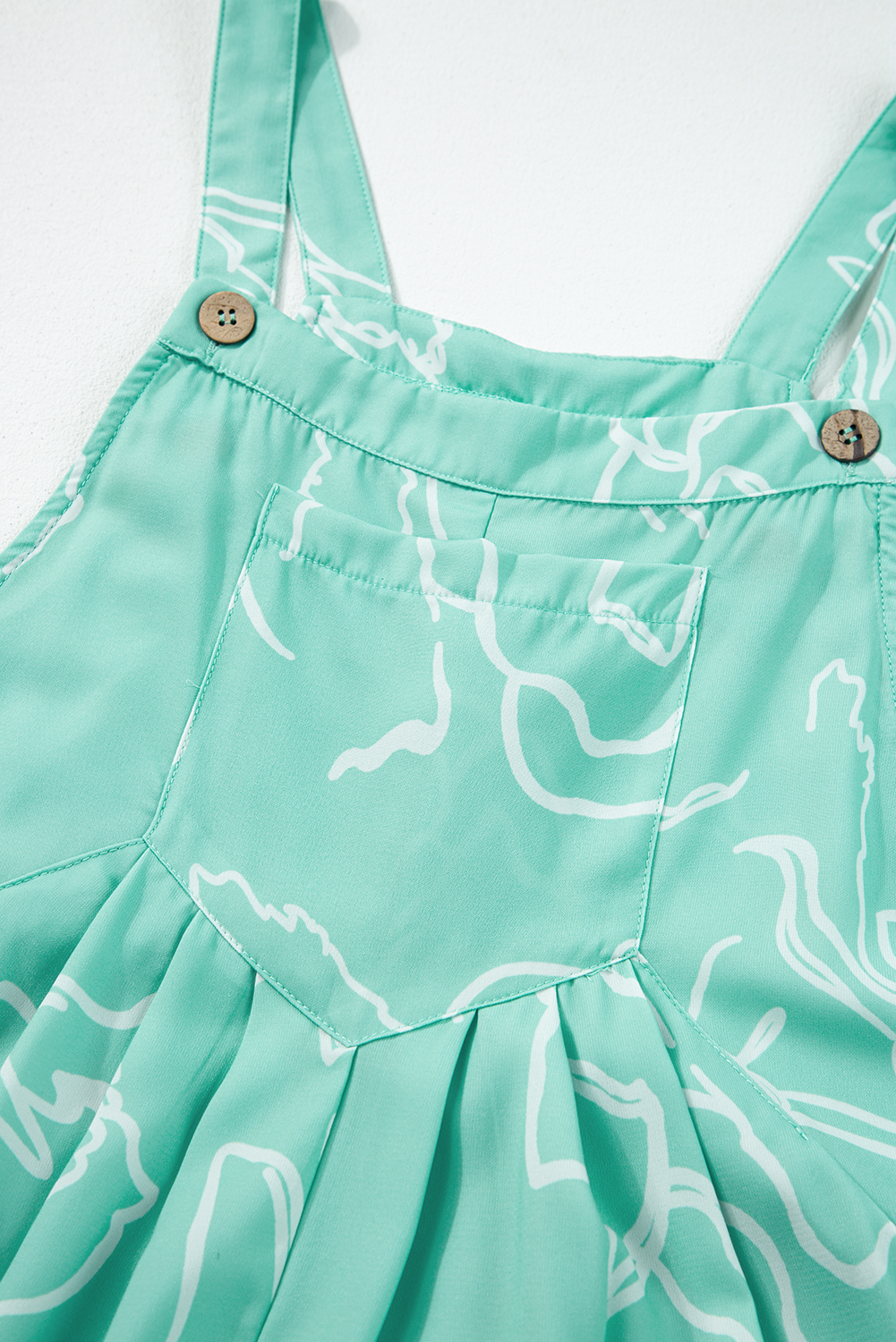 Women's Floral Wide Leg Overalls, Casual Moonlight Jade Bib - Detail View 10 Women's Floral Wide Leg Overalls, Casual Moonlight Jade Bib - Detail View 10