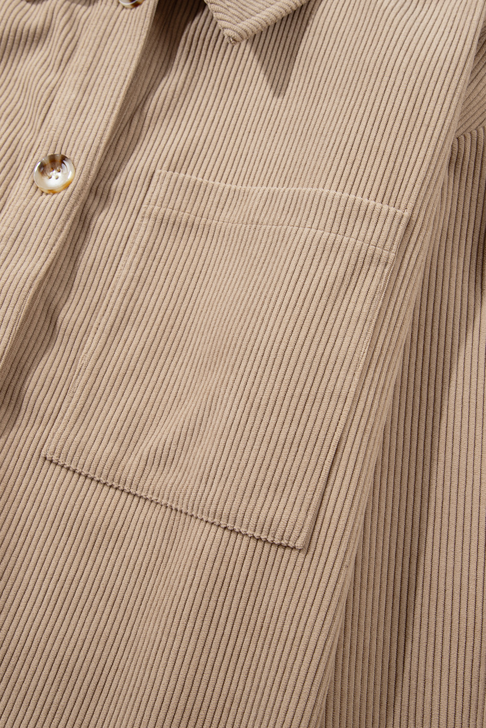 Classic and Fashionable Women's Corduroy Shacket - Pale Khaki - Detail View 7 Classic and Fashionable Women's Corduroy Shacket - Pale Khaki - Detail View 7