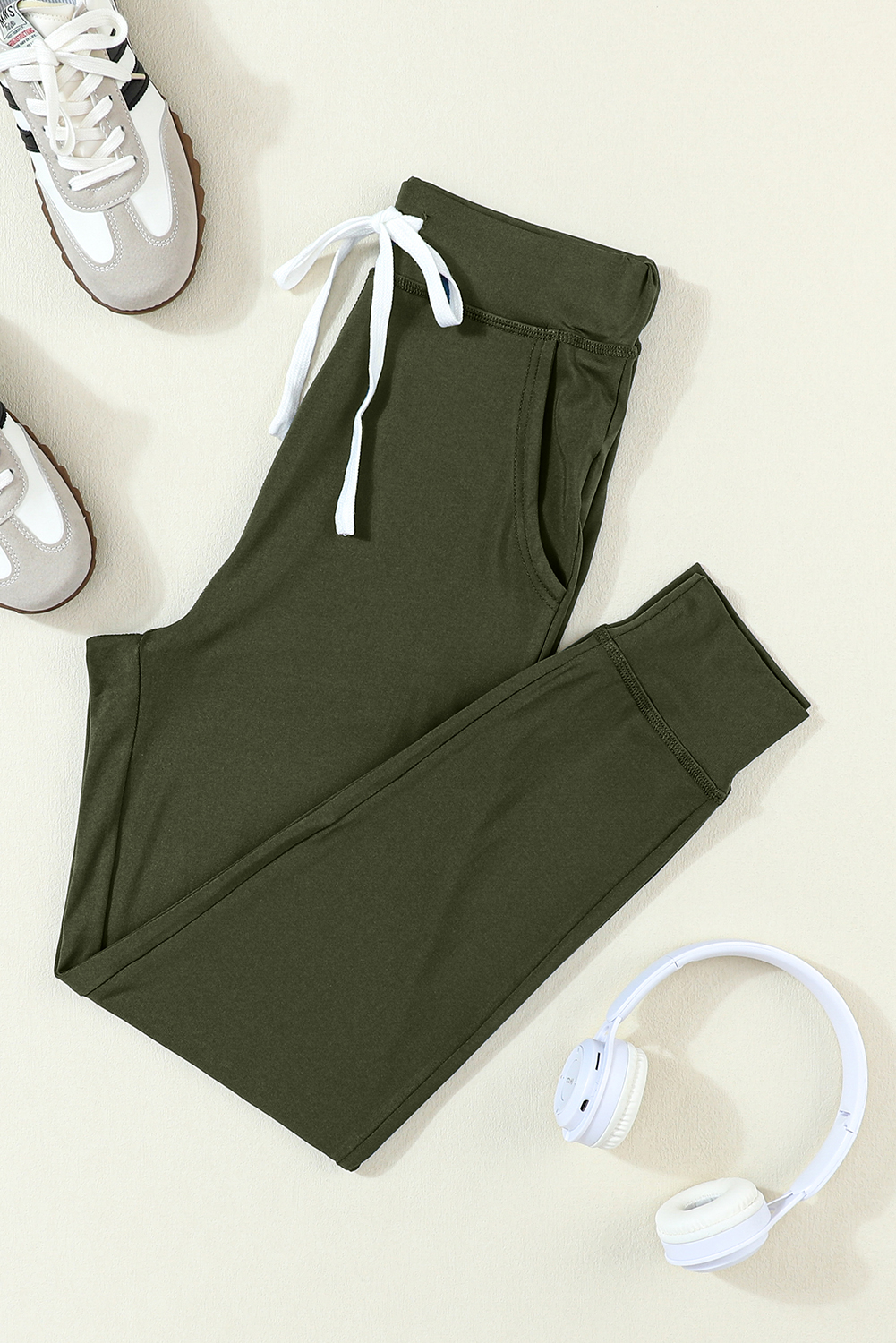 Moss Green Jogger Pants, Comfortable Slim Fit Daily Bottoms - Detail View 8 Moss Green Jogger Pants, Comfortable Slim Fit Daily Bottoms - Detail View 8