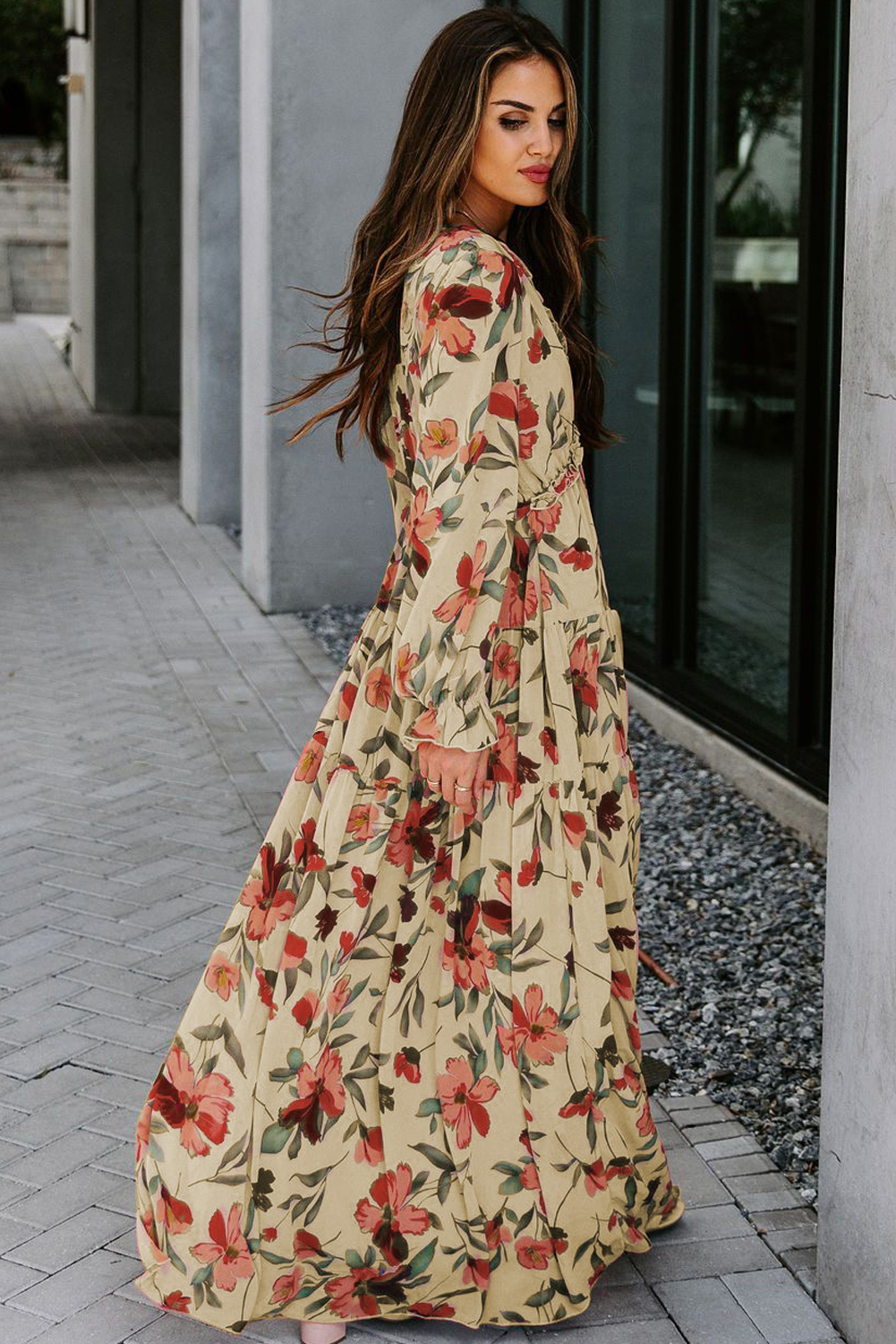 Elegant Long Sleeve Maxi Dress - Perfect for Weddings and Vacation - Detail View 3 Elegant Long Sleeve Maxi Dress - Perfect for Weddings and Vacation - Detail View 3
