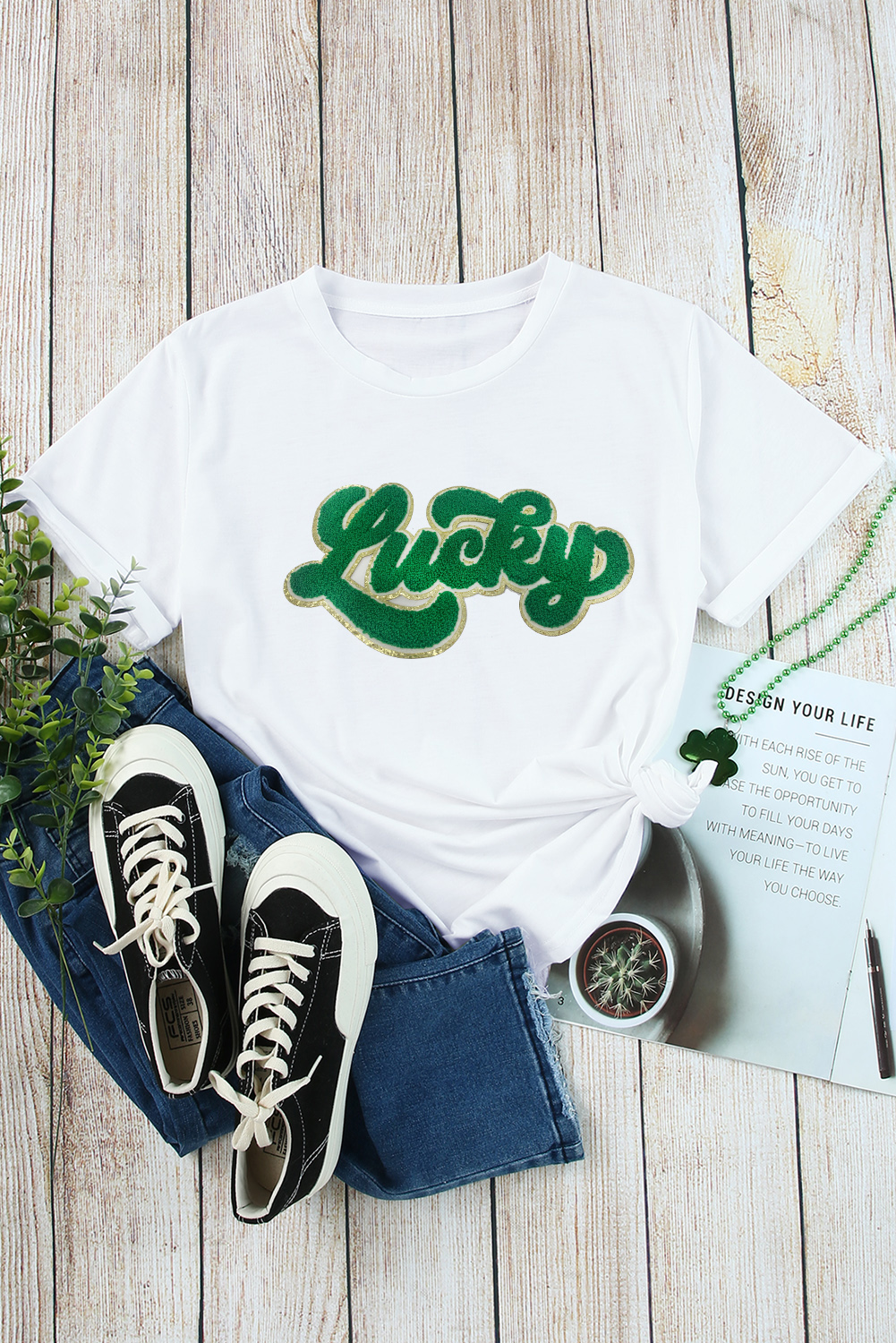 St Patrick's Day Lucky T Shirt, Casual Short Sleeve White Tee - Detail View 11 St Patrick's Day Lucky T Shirt, Casual Short Sleeve White Tee - Detail View 11