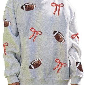Women's Mock Neck Sweatshirt, Casual Sequin Bow Pullover - Main View