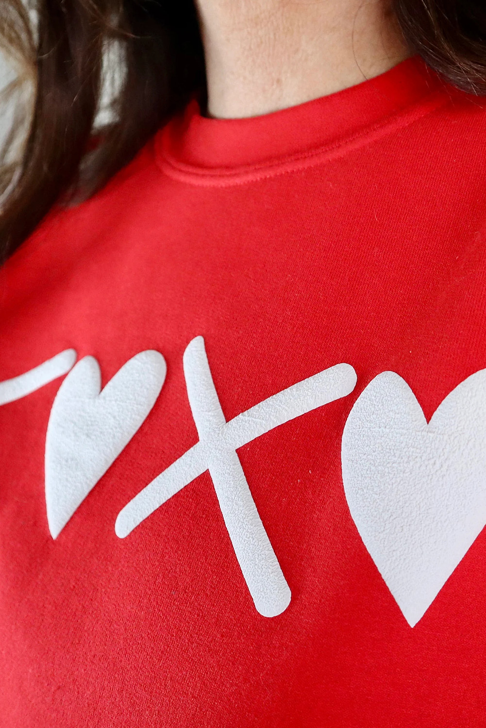 Graphic Heart Print Pullover, Women's Casual Crewneck Shirt - Detail View 2 Graphic Heart Print Pullover, Women's Casual Crewneck Shirt - Detail View 2