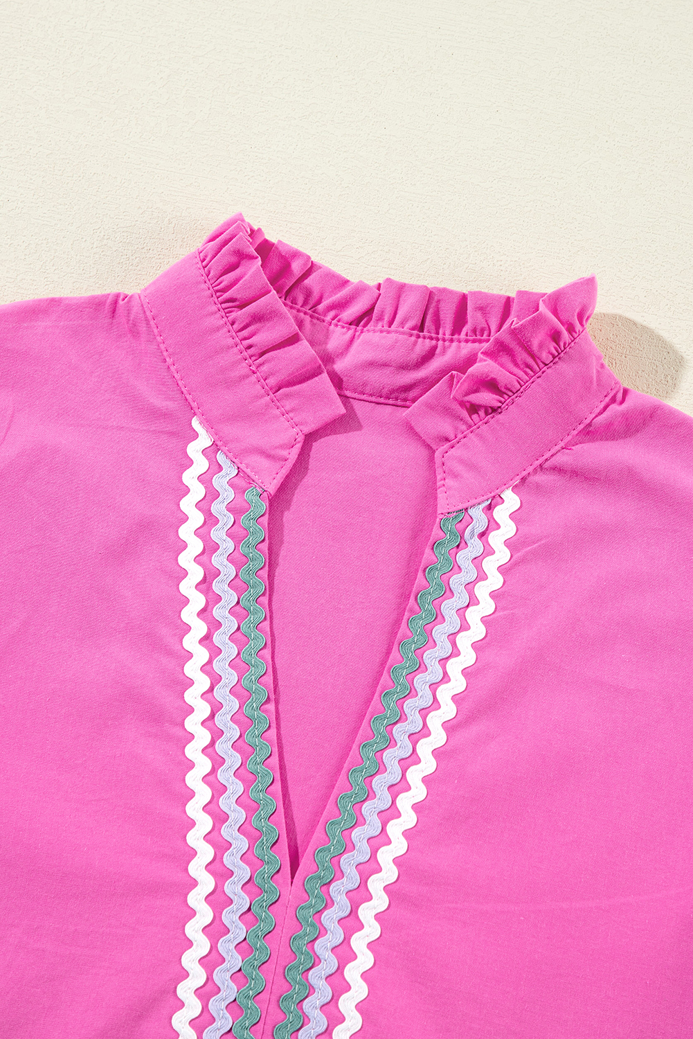 Women's Strawberry Pink Colorblock Ric Rac Flutter Sleeve Mini Dress - Detail View 11 Women's Strawberry Pink Colorblock Ric Rac Flutter Sleeve Mini Dress - Detail View 11