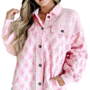 Women's Delicacy Geometric Print Textured Shacket with Chest Pocket - Main View