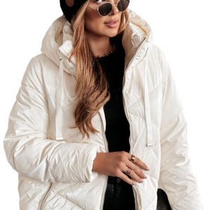 Women's White Solid Quilted Hooded Zip Up Puffer Jacket for Winter - Main View