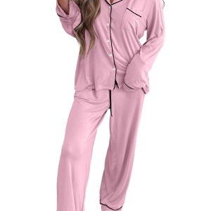 Women's Button Down Pajama Set, Soft Long Sleeve Loungewear - Main View