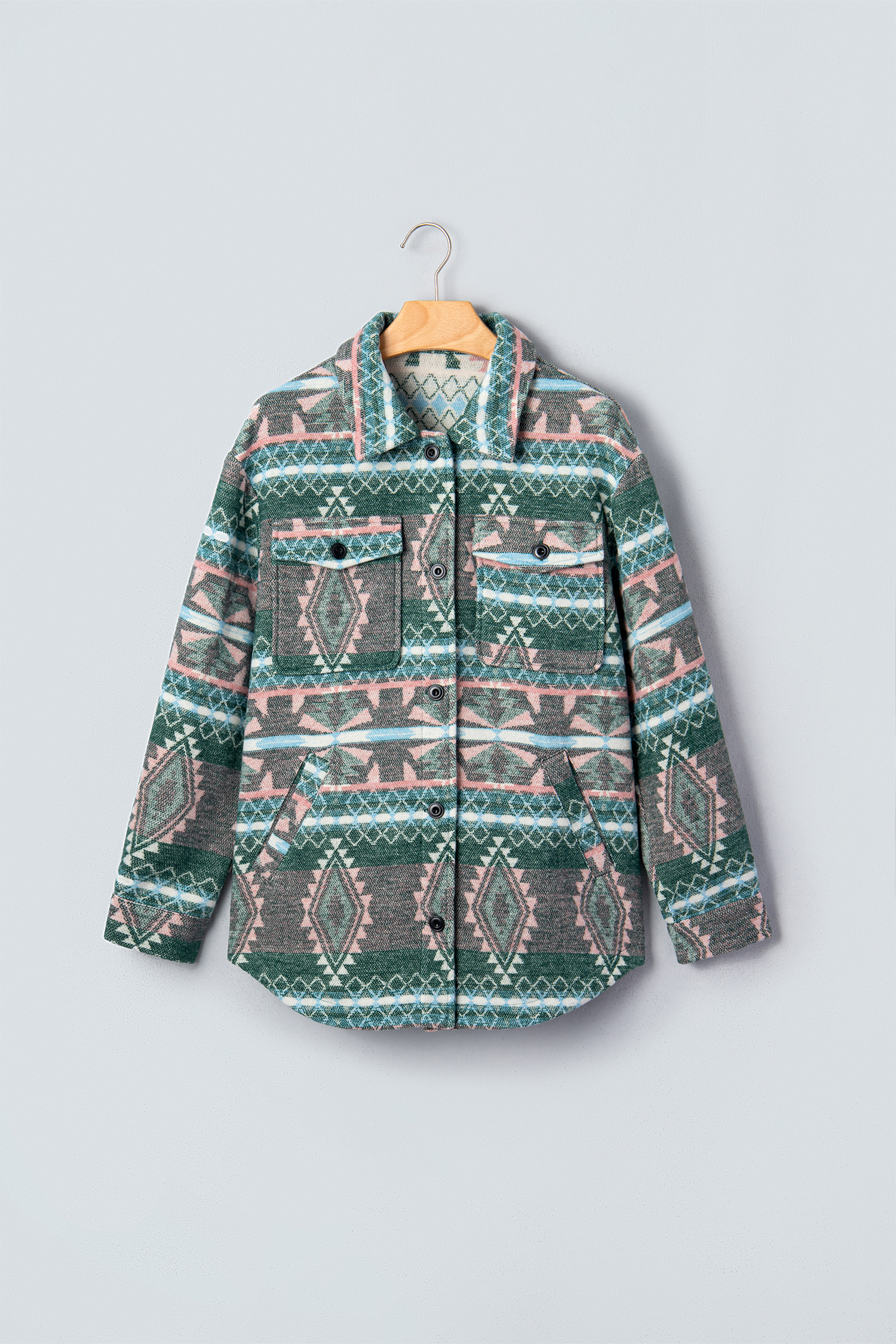 Women's Casual Aztec Shacket, Western Long Sleeve Outerwear - Detail View 7 Women's Casual Aztec Shacket, Western Long Sleeve Outerwear - Detail View 7